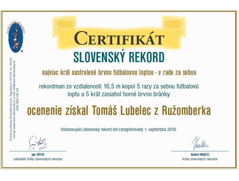 Tomáš Lubelec - Slovenský rekordman v kopaní lôpt do brvna Tomáš Lubelec - Slovenský rekordman v kopaní lôpt do brvna